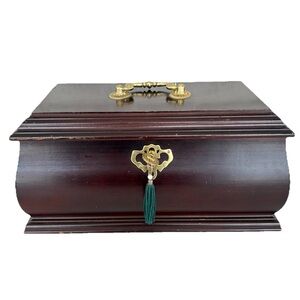 1970s Gunther Mele Wooden Chest Style Jewelry Trinket Box Lock Key